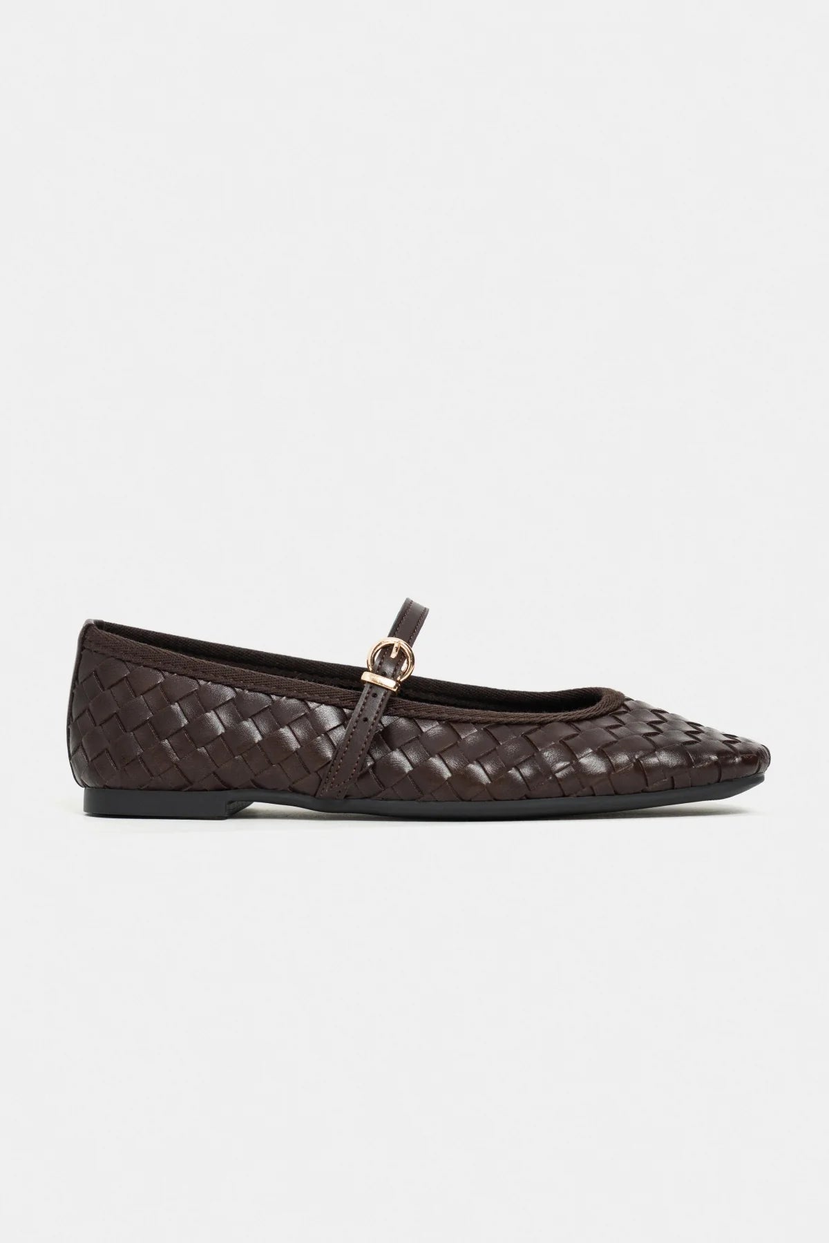 JEREMI Coffee Matte Pattern Buckle Detail Women’s Ballet Flats