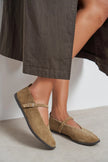 Nora Rome Beige Suede Genuine Leather Buckle Detail Flat Women's Ballet Flats