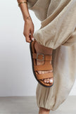 SPIRIT Tan Matte Buckle Detail Flat Women’s Slippers