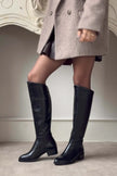 RUBY BLACK GENUINE LEATHER SLOT-TOE WOMEN'S HIGH-HEEL BOOTS