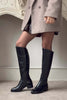 RUBY BLACK GENUINE LEATHER SLOT-TOE WOMEN'S HIGH-HEEL BOOTS