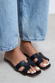 Mavora Black Matte Leather H-Band Women's Slippers