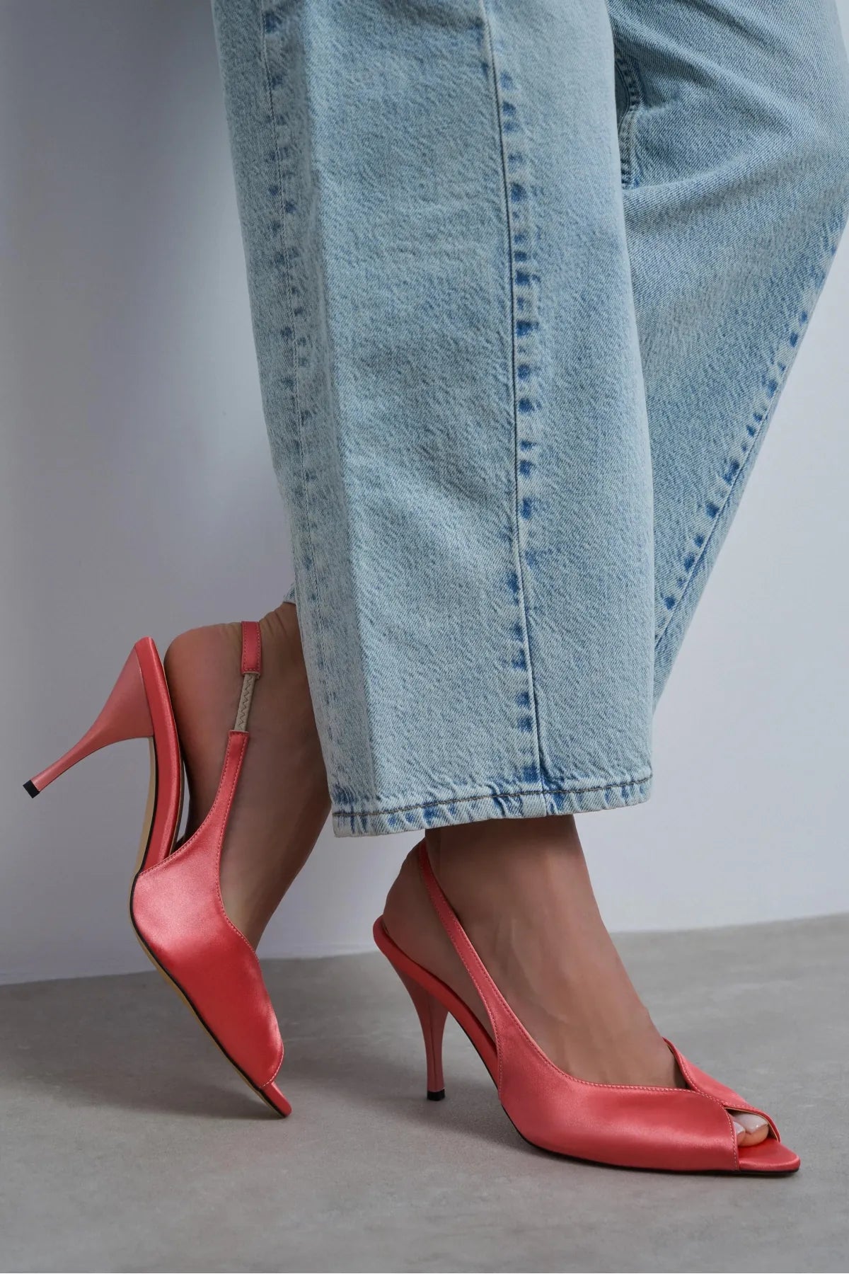 ROXY Salmon Satin Ankle Strap Open Toe Women’s Heels