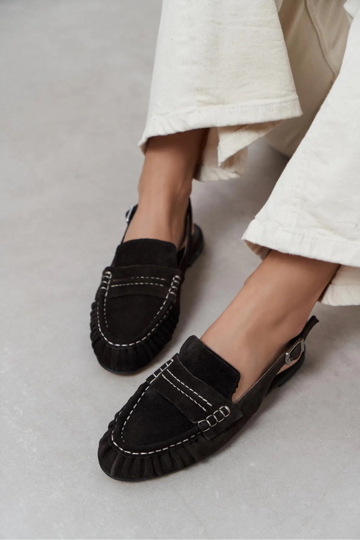 VELVET Bitter Coffee Suede Buckle Detail Women’s Flat Loafer Sandals | FOOTWEAR | Loafers | SANDALET | Lebbse VELVET Bitter Coffee Suede Buckle Detail Women’s Flat Loafer Sandals | FOOTWEAR | Loafers | SANDALET | Lebbse