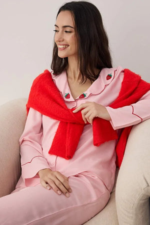 Pink Plain Shally Woven Pajama Set