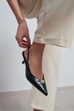 ALVERA Black Croco Texture Accessory Detail Pointed Toe Women’s Heel Shoes - Pre order