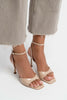 CREAM TEN PATENT LEATHER SLIM HEEL SHOES WITH BLUTTER TOE AND ANKLE BELT DETAIL