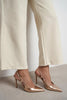 LADONIA Gold Patent Buckle Detail Open Back Women’s Heels