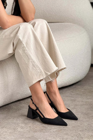 HENNA BLACK SUEDE WOMEN'S HIGH-HEEL SHOES WITH ANKLE BUCKLE DETAIL