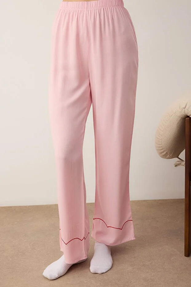 Pink Plain Shally Woven Pajama Set