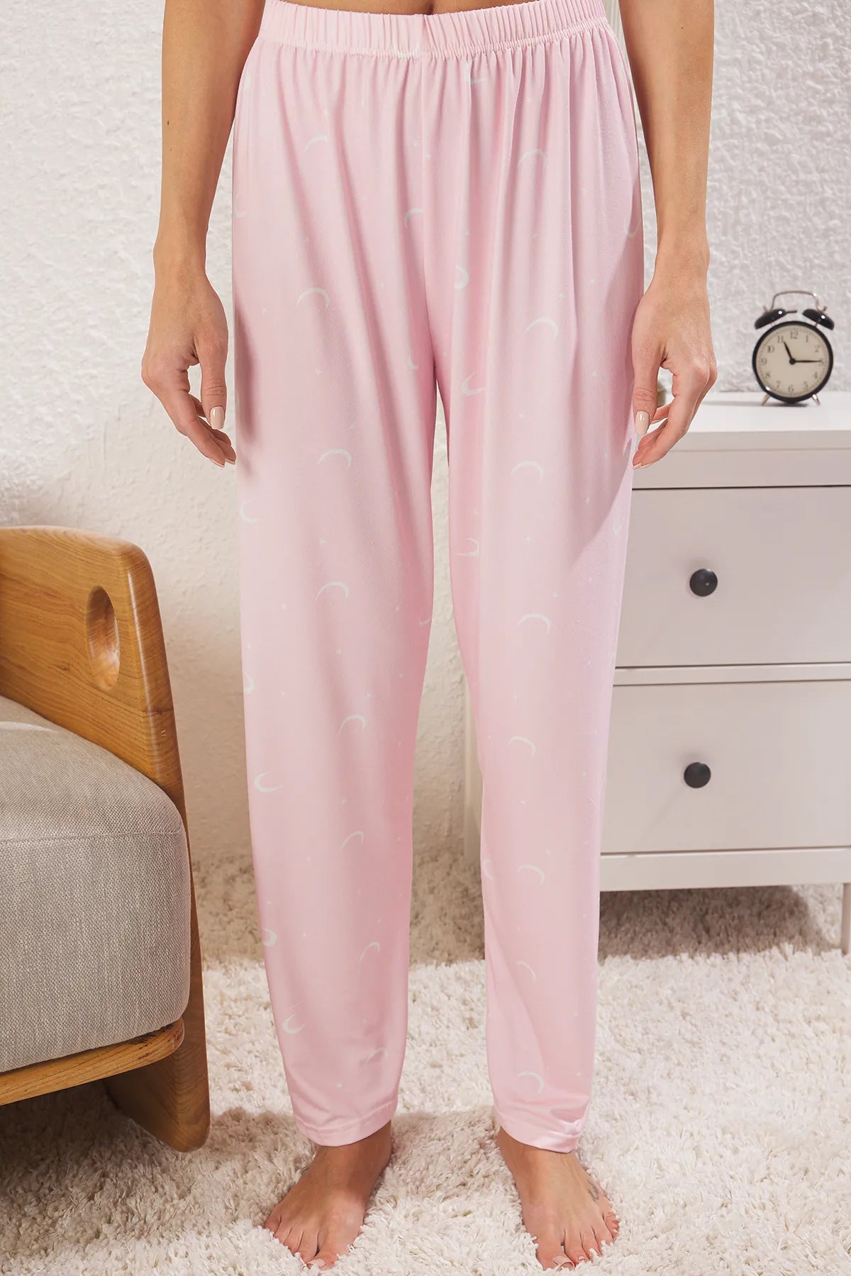 Pink Galaxy Patterned Knitted Pajama Set