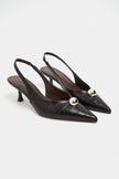 ALVERA Coffee Croco Texture Accessory Detail Pointed Toe Women’s Heel Shoes