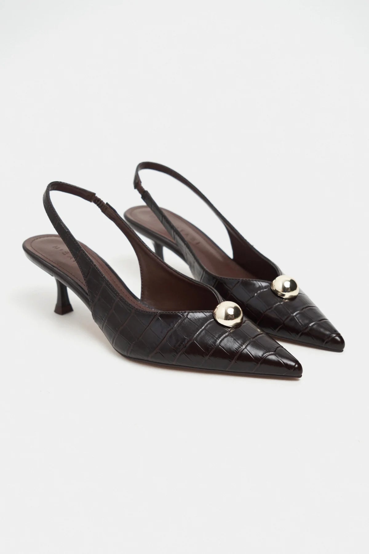 ALVERA Coffee Croco Texture Accessory Detail Pointed Toe Women’s Heel Shoes | Heels | Lebbse ALVERA Coffee Croco Texture Accessory Detail Pointed Toe Women’s Heel Shoes | Heels | Lebbse
