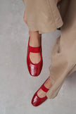 MORTY Red Rustic Patterned Women’s Daily Ballet Flats with Strap Detail