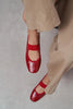 MORTY Red Rustic Patterned Women’s Daily Ballet Flats with Strap Detail
