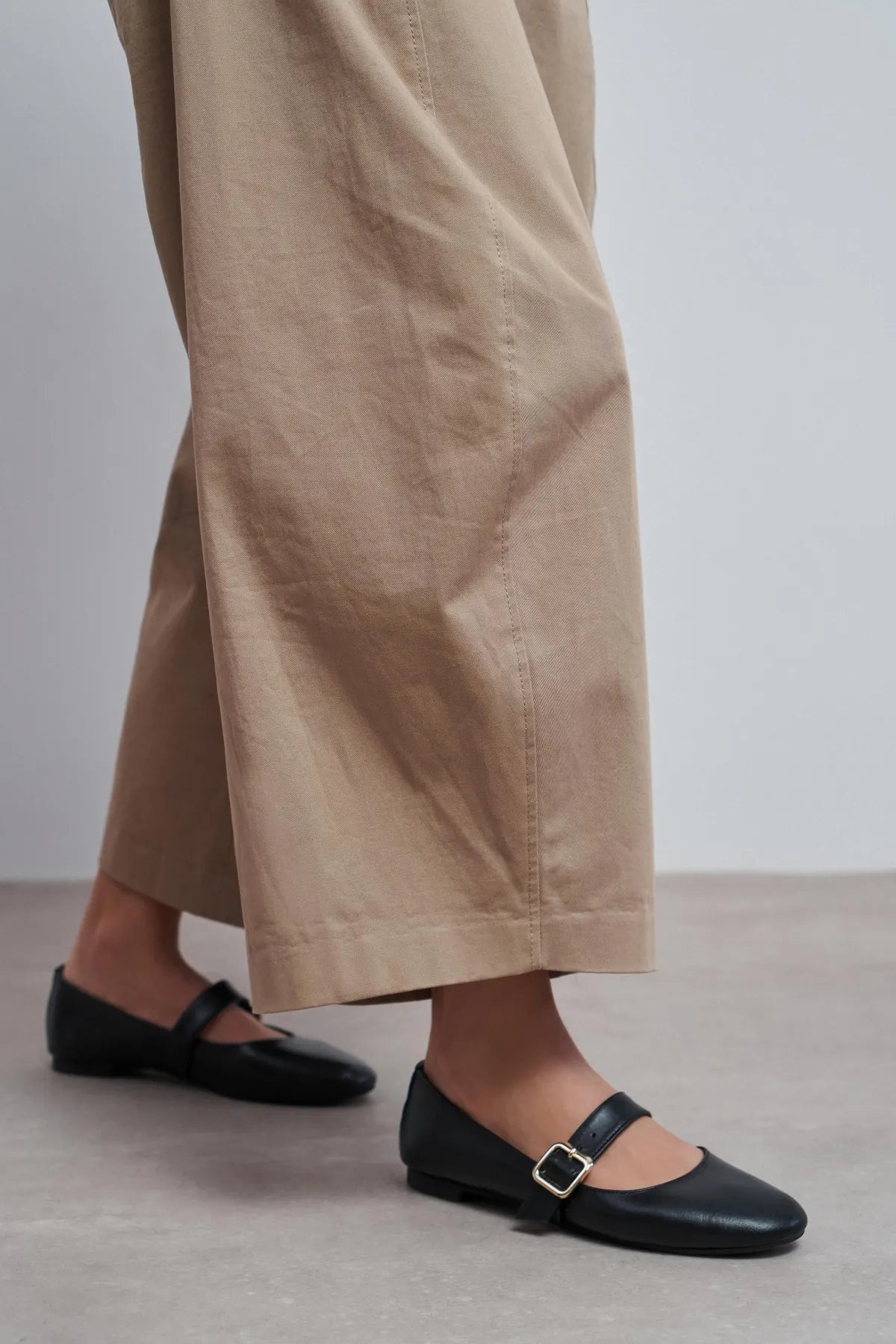 BERLIN Black Genuine Leather Buckle Strap Women’s Ballerina Flats