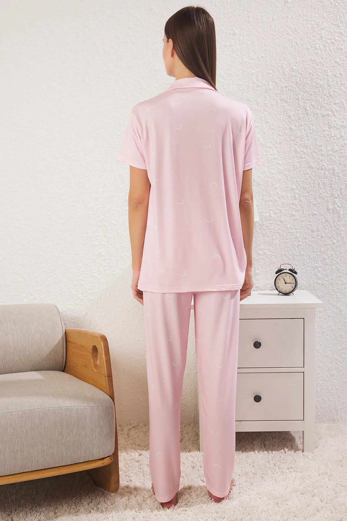 Pink Galaxy Patterned Knitted Pajama Set