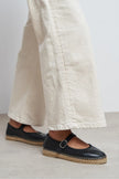Cutis Black Genuine Leather Espadrille Ballet Flats with Rope Sole Detail