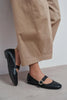 BERLIN Black Genuine Leather Buckle Strap Women’s Ballerina Flats