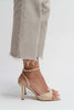 CREAM TEN PATENT LEATHER SLIM HEEL SHOES WITH BLUTTER TOE AND ANKLE BELT DETAIL