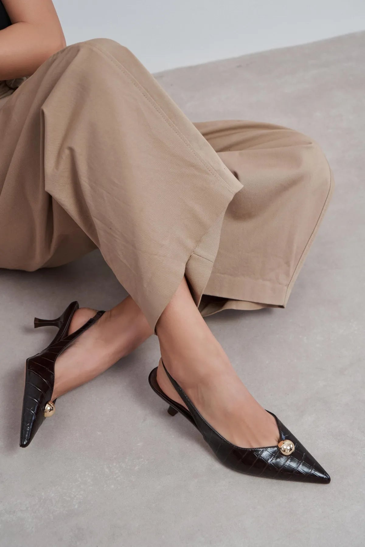 ALVERA Coffee Croco Texture Accessory Detail Pointed Toe Women’s Heel Shoes | Heels | Lebbse ALVERA Coffee Croco Texture Accessory Detail Pointed Toe Women’s Heel Shoes | Heels | Lebbse