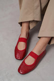MORTY Red Rustic Patterned Women’s Daily Ballet Flats with Strap Detail