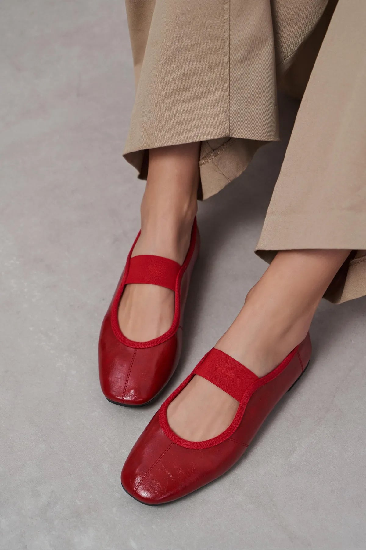 MORTY Red Rustic Patterned Women’s Daily Ballet Flats with Strap Detail