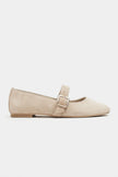 BERLIN Beige Suede Genuine Leather Buckle Strap Women’s Ballerina Flats