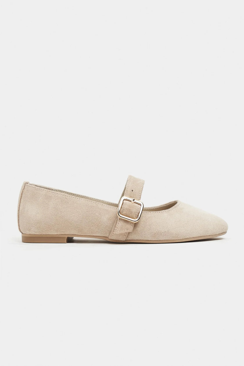 BERLIN Beige Suede Genuine Leather Buckle Strap Women’s Ballerina Flats