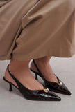 ALVERA Coffee Croco Texture Accessory Detail Pointed Toe Women’s Heel Shoes