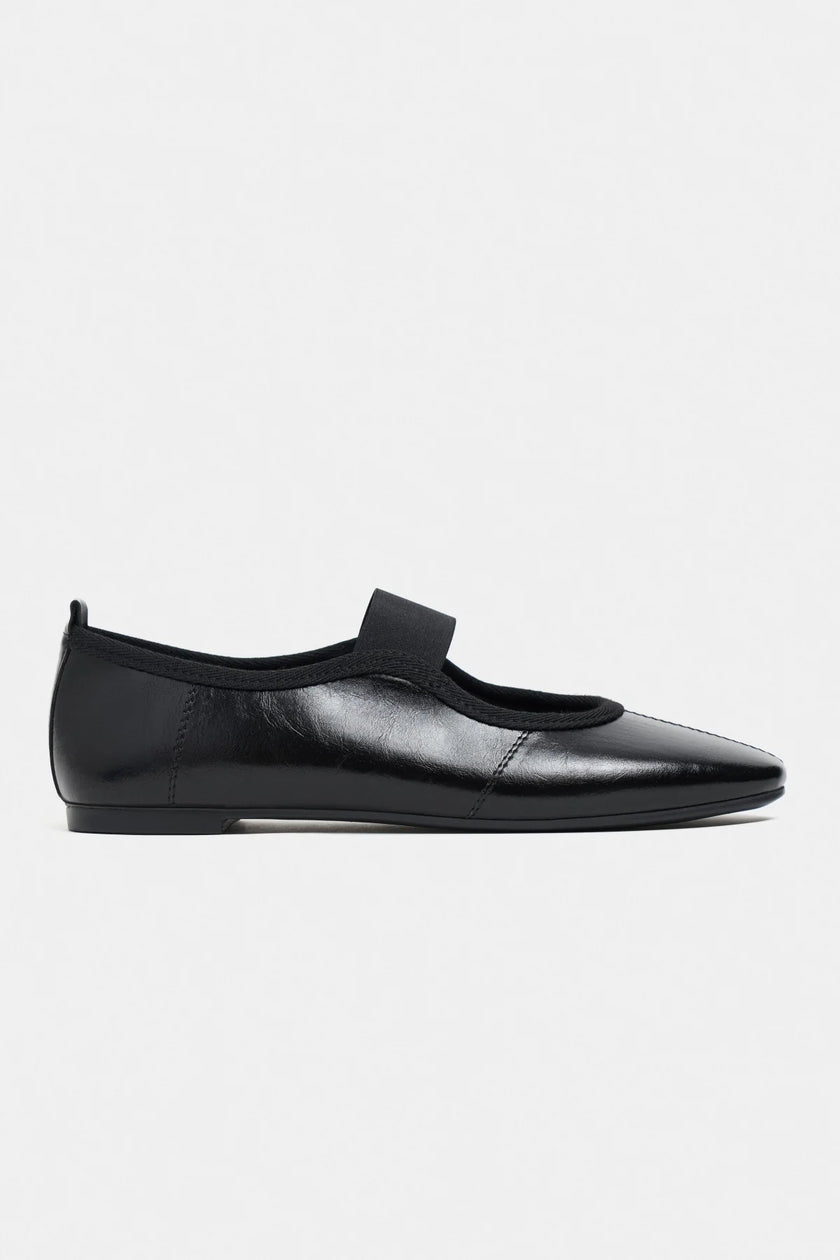MORTY Black Rustic Patterned Women’s Daily Ballet Flats with Strap Detail