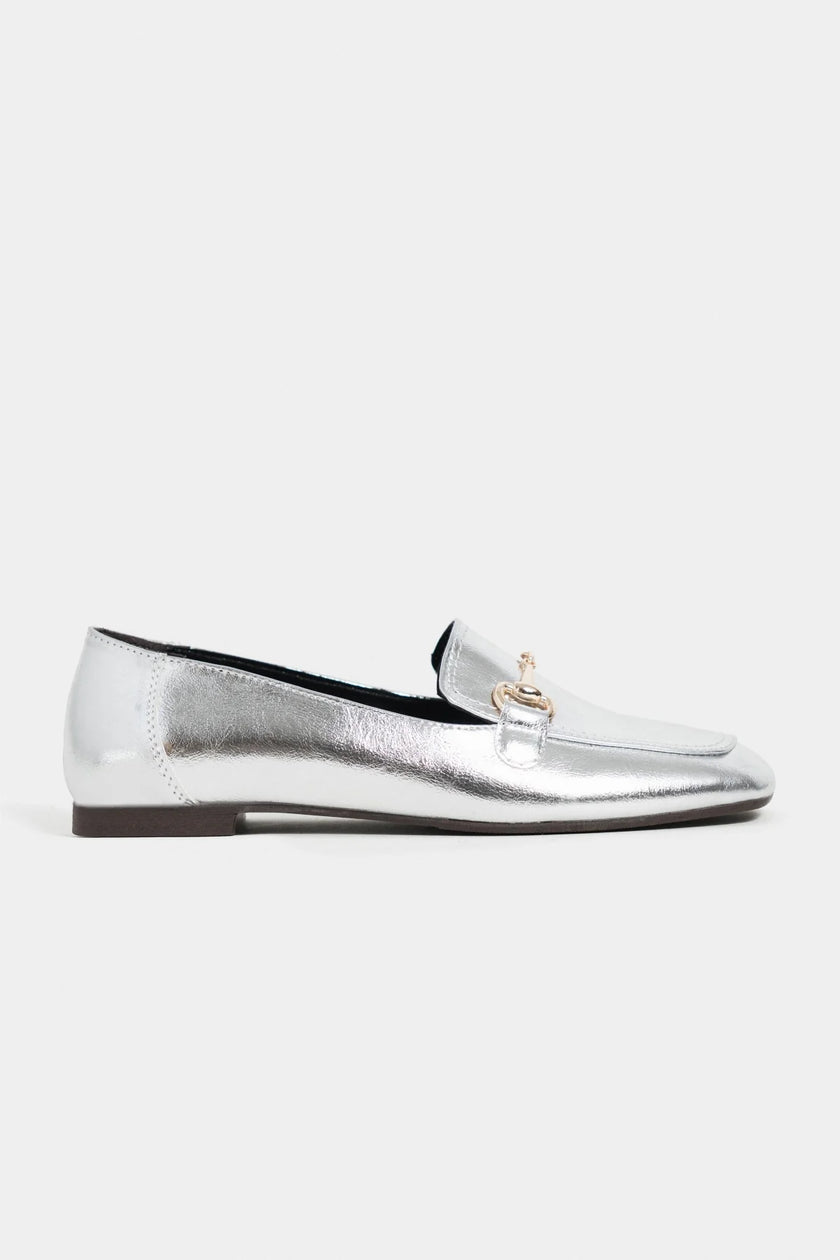 RORY Silver Patterned Buckle Detail Women’s Loafer Shoes