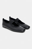 MORTY Black Rustic Patterned Women’s Daily Ballet Flats with Strap Detail