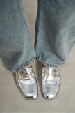 RORY Silver Patterned Buckle Detail Women’s Loafer Shoes