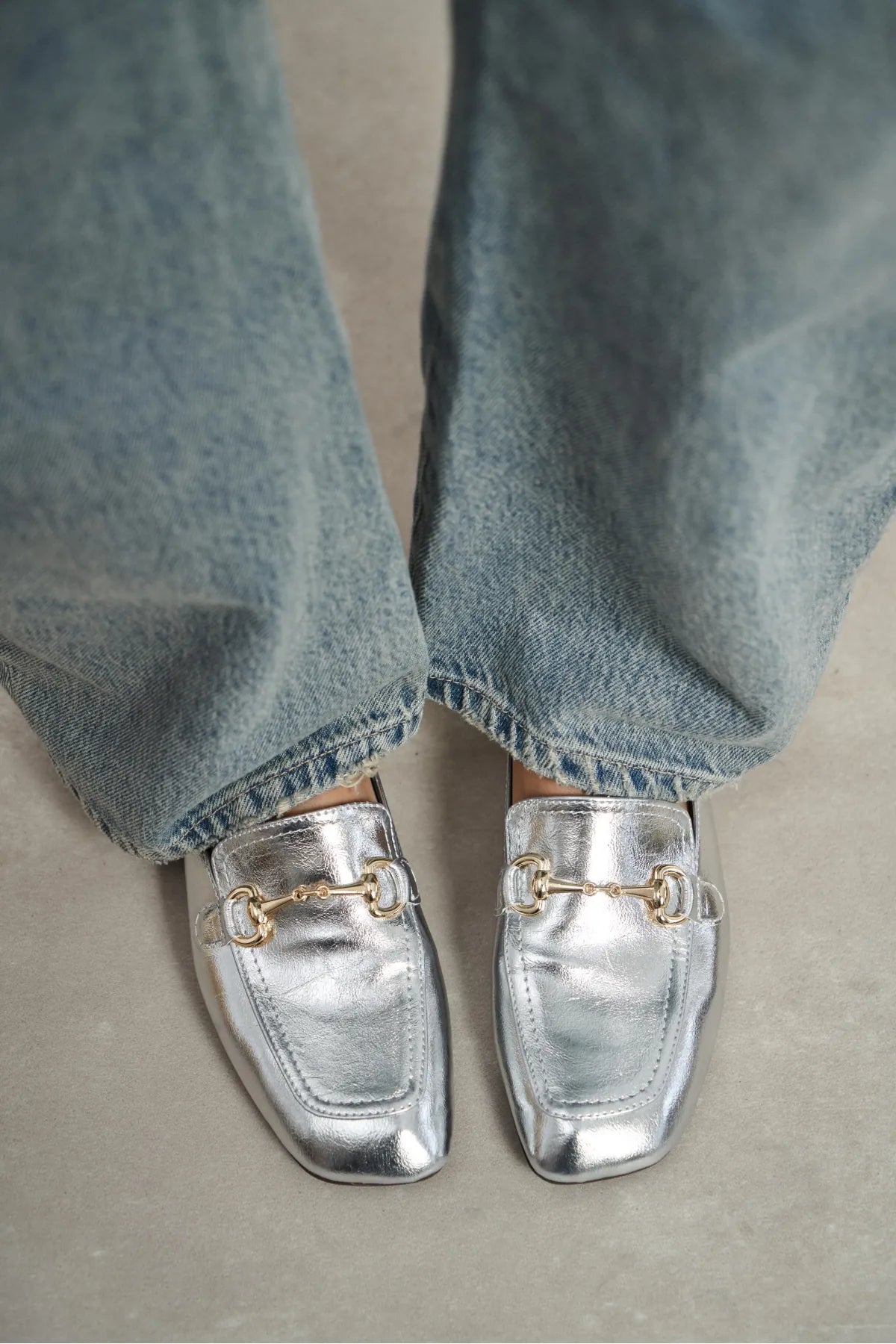 RORY Silver Patterned Buckle Detail Women’s Loafer Shoes