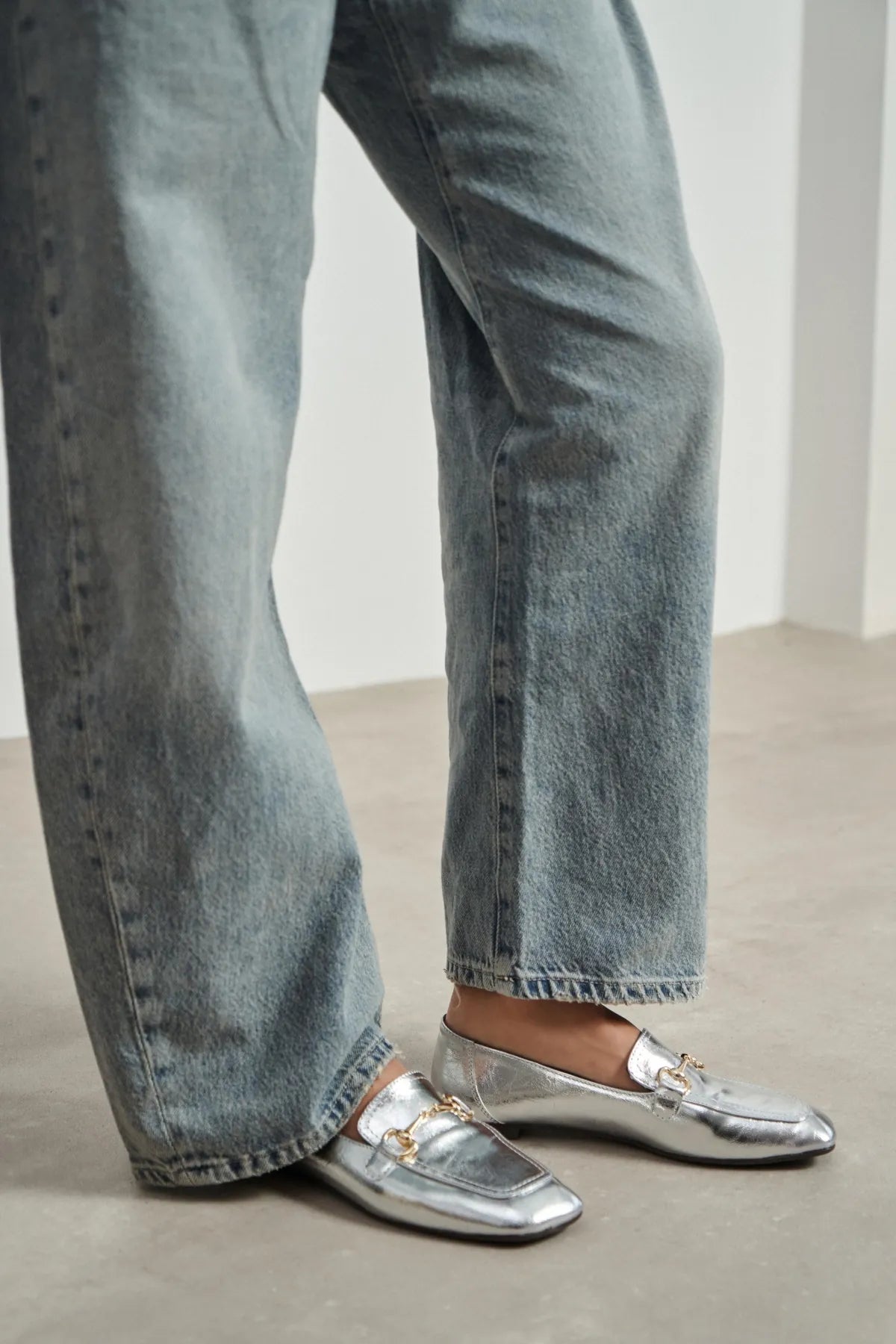 RORY Silver Patterned Buckle Detail Women’s Loafer Shoes