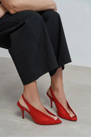 LALA Red Suede Transparent Detail Pointed Toe Women’s Heels