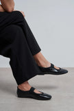 MORTY Black Rustic Patterned Women’s Daily Ballet Flats with Strap Detail