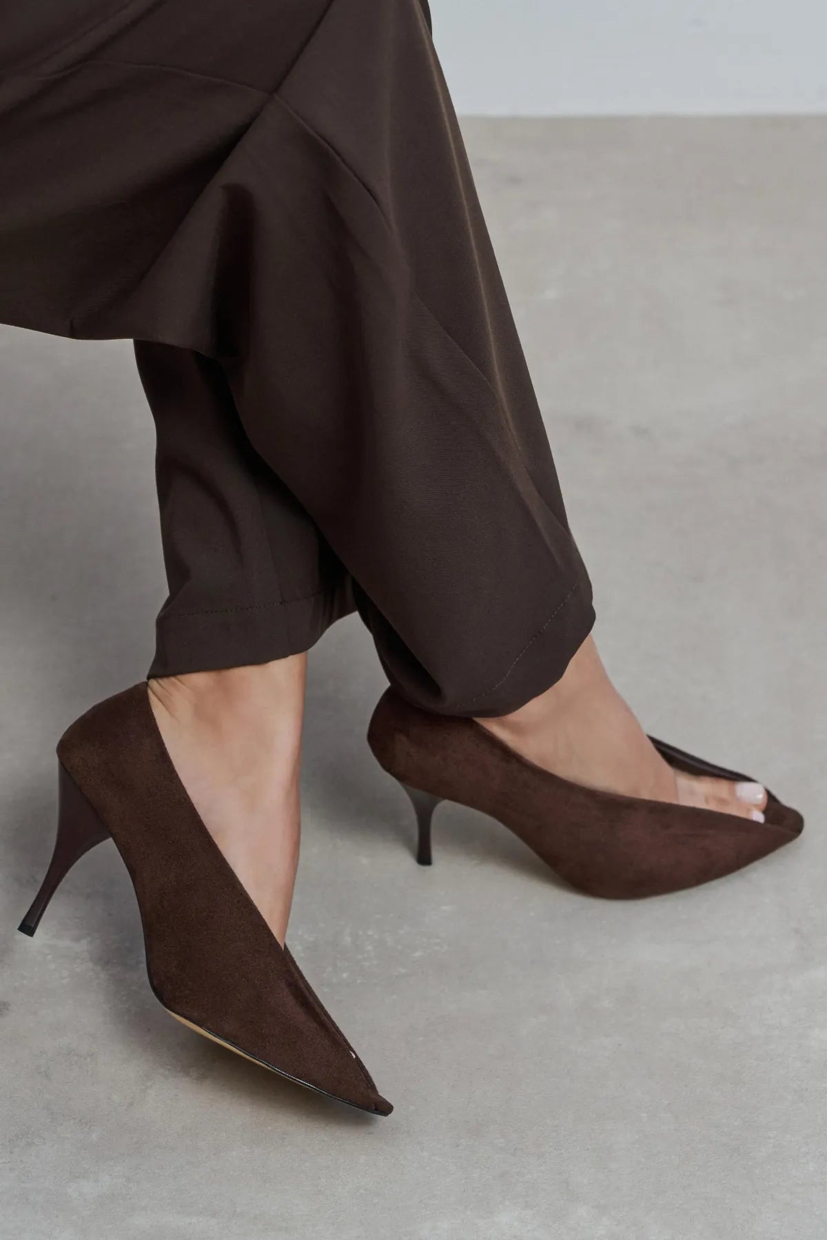 PO Coffee Suede Transparent Detail Pointed Toe Women’s Heels | FOOTWEAR | Heels | Lebbse PO Coffee Suede Transparent Detail Pointed Toe Women’s Heels | FOOTWEAR | Heels | Lebbse