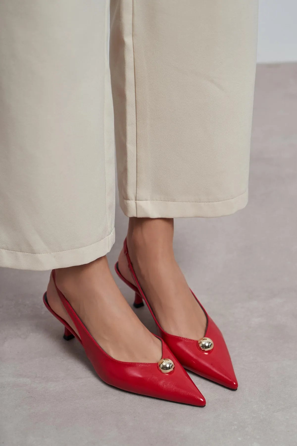ALVERA Red Rustic Accessory Detail Pointed Toe Women’s Heel Shoes