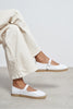 Cutis White Genuine Leather Espadrille Ballet Flats with Rope Sole Detail