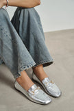 RORY Silver Patterned Buckle Detail Women’s Loafer Shoes