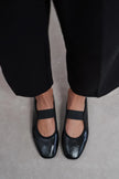 MORTY Black Rustic Patterned Women’s Daily Ballet Flats with Strap Detail
