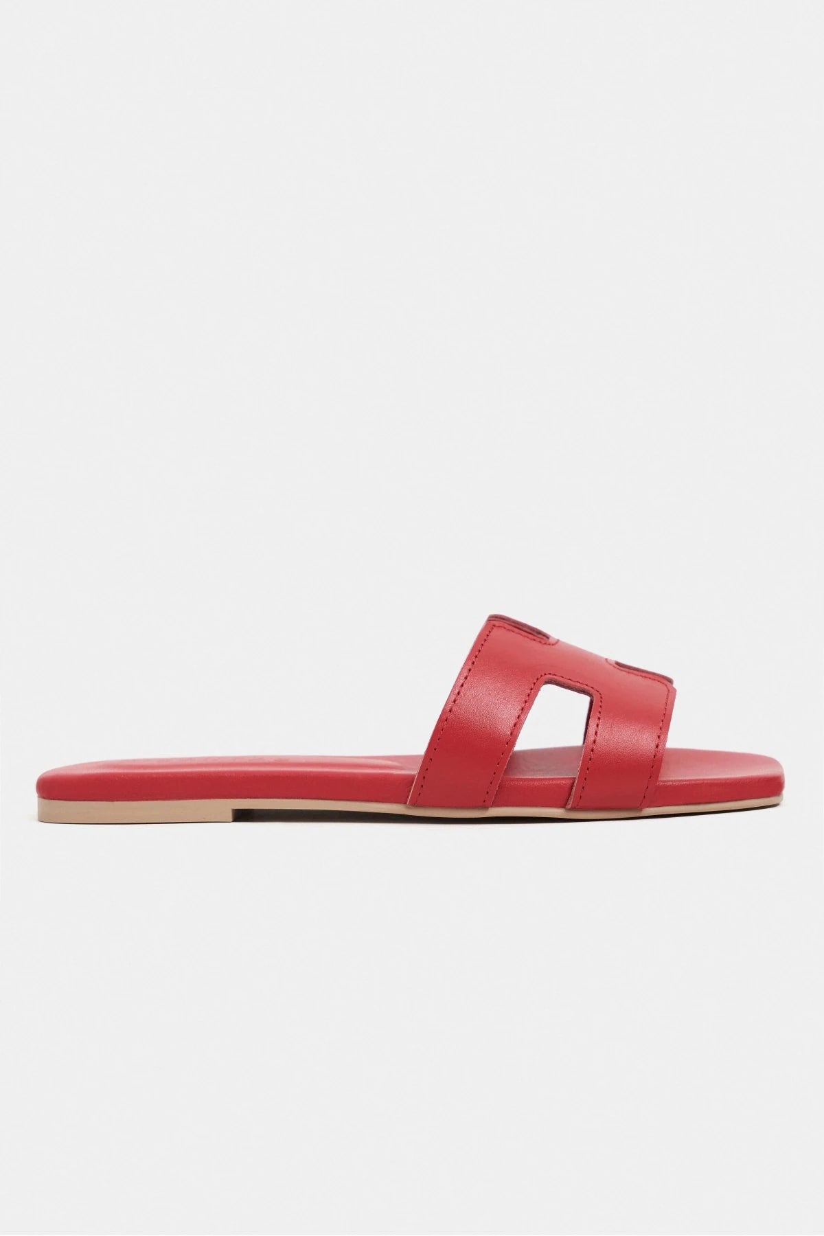 Mavora Red Matte Leather H-Band Women's Slippers