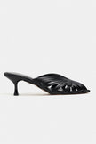 ROSIE Black Metallic Open-Toe Cage Detail Women's Heeled Slippers