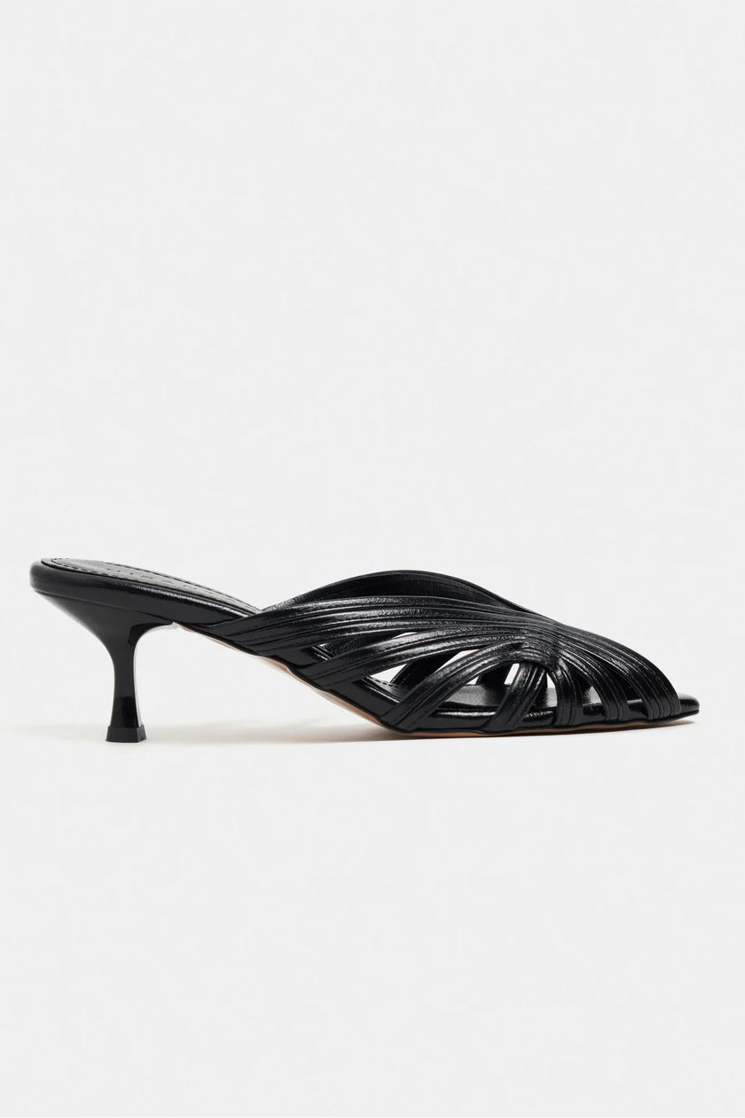 ROSIE Black Metallic Open-Toe Cage Detail Women's Heeled Slippers