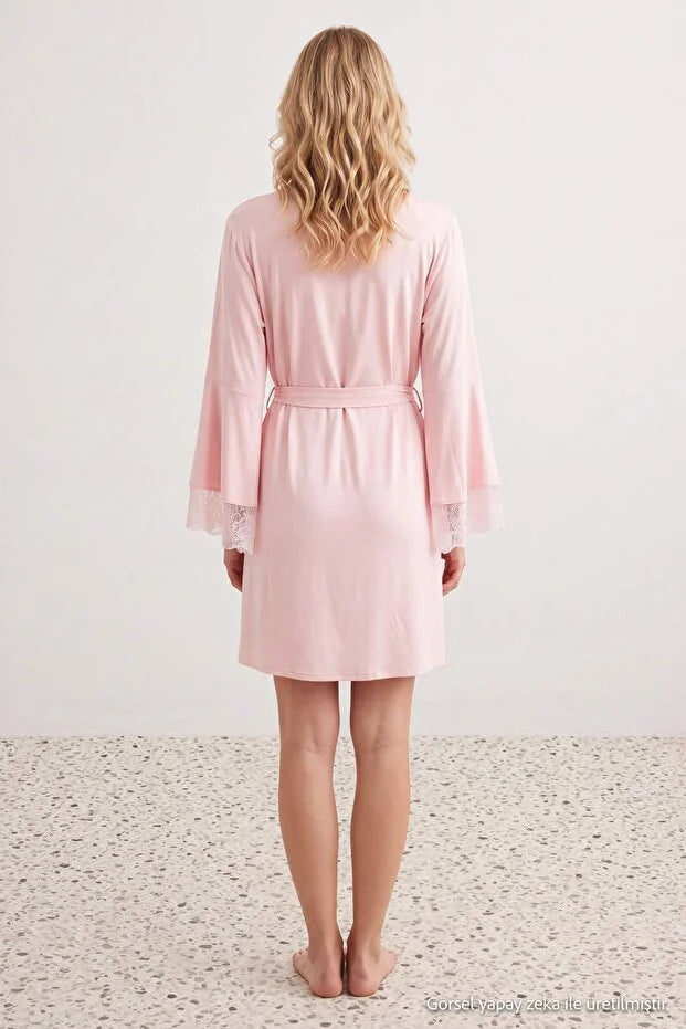 Powder Pink 2-Piece Viscose Knit Robe & Nightdress Set