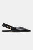 BENETO Black Matte Pointed Toe Belt Detail Women’s Ballet Flats