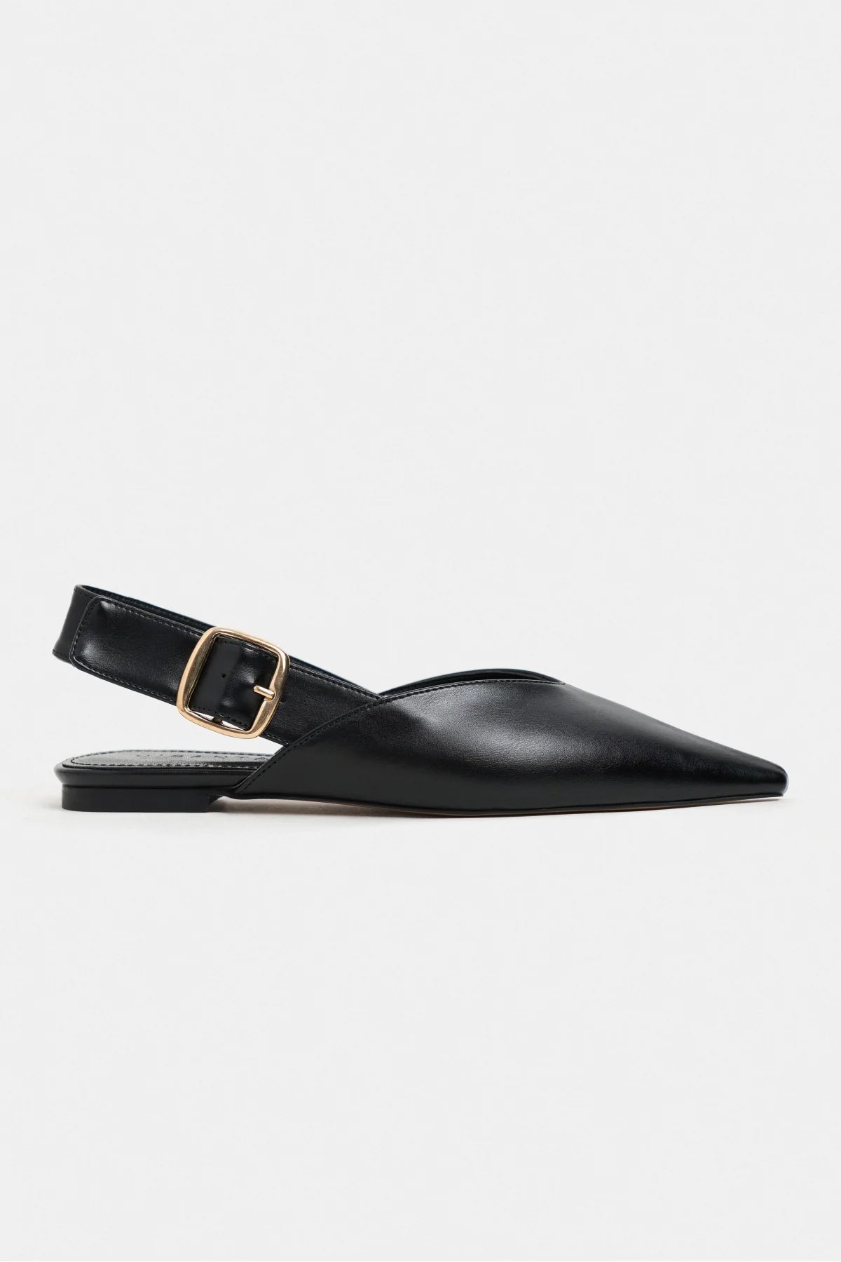 BENETO Black Matte Pointed Toe Belt Detail Women’s Ballet Flats