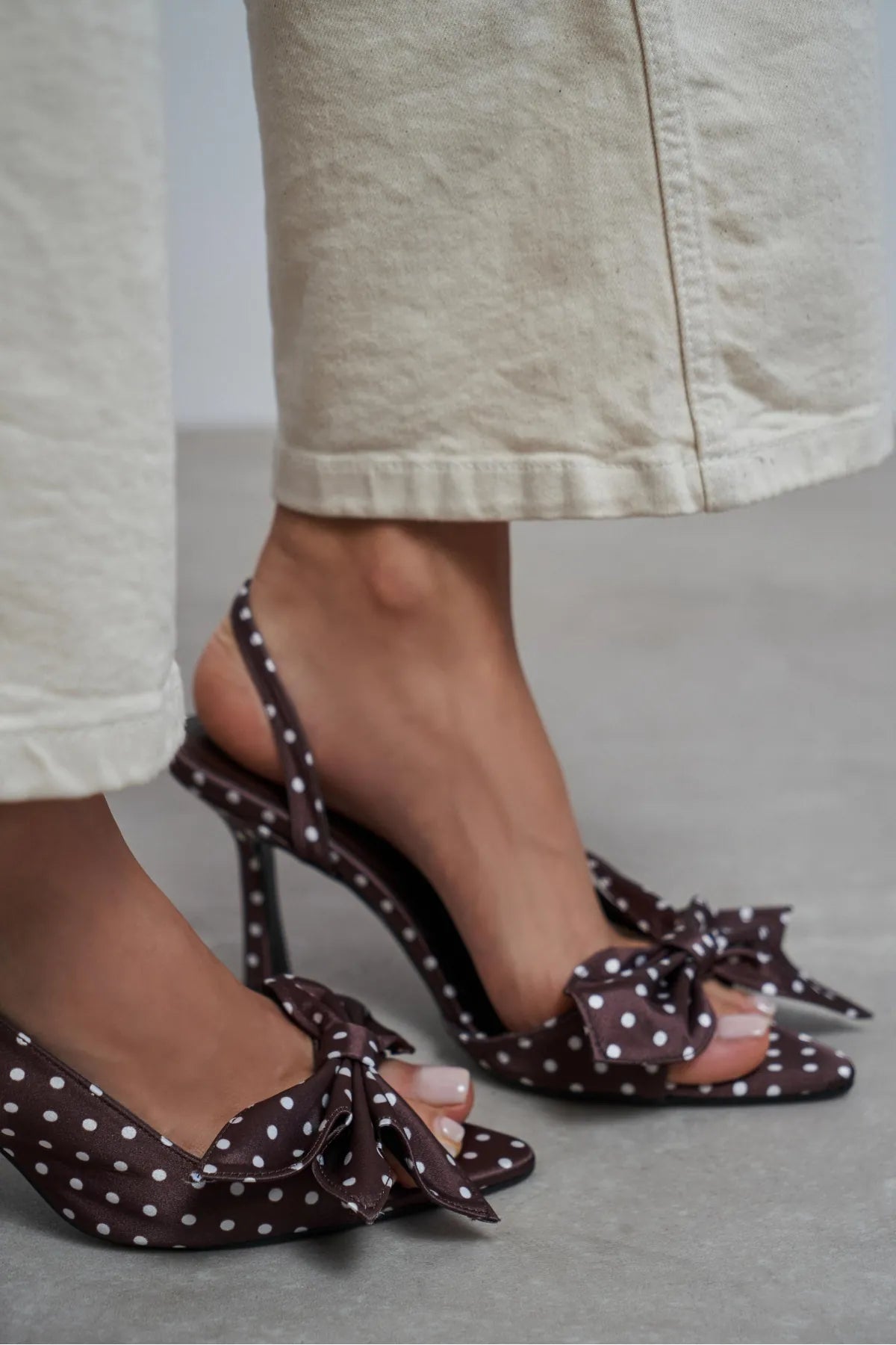 LOREA Brown Polka Dot Satin Bow Detail Women’s Heels | FOOTWEAR | Heels | Lebbse LOREA Brown Polka Dot Satin Bow Detail Women’s Heels | FOOTWEAR | Heels | Lebbse
